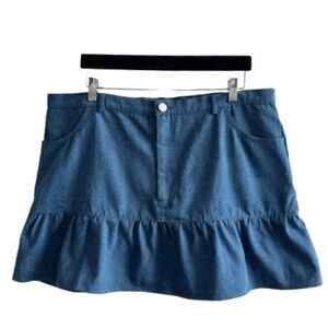 Tunnel Vision Kimmy Blue Tiered Denim Ruffle Mini Skirt Carpenter Loop Skater